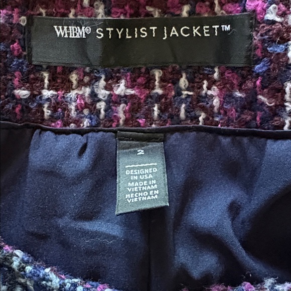 White House Black Market Wine & Navy Blue Tweed Military Jacket Size 2 - Picture 5 of 11